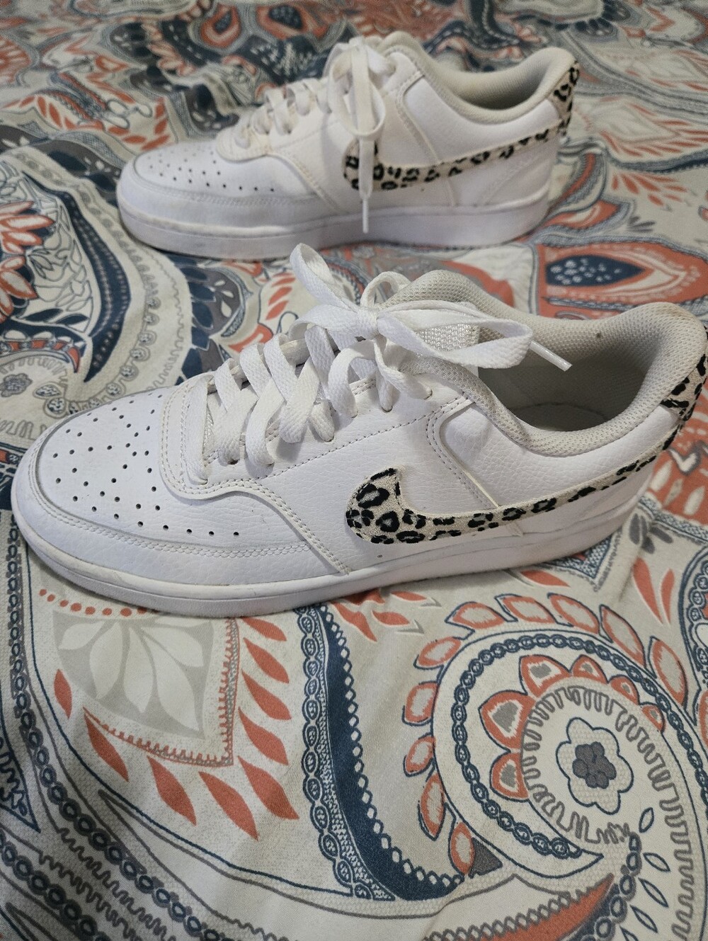 NikeSize 8 Womens White Sneakers with Animal Print Swoosh - Women's  Shoes